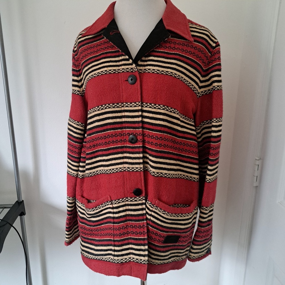 Ralph Lauren Southwestern Stripe Button Front Jacket Cardigan Women M Red Black